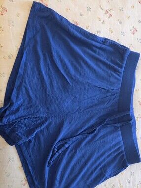 Blue Ribbed Drawstring Lounge Shorts